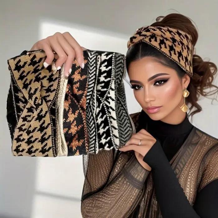 5 pièces/3 pièces ensemble tricoté mille oiseaux mode femmes bandeaux rétro chaud haute élasticité bandeau cheveux Accessoires
