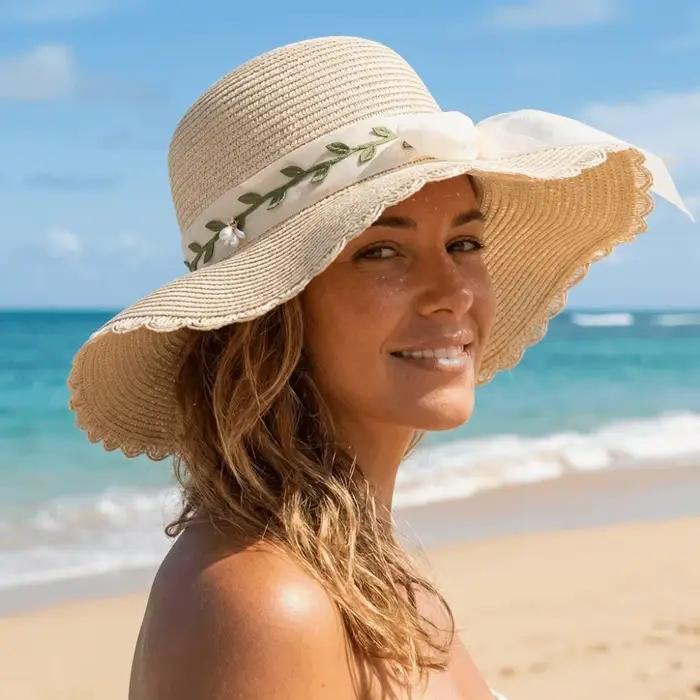 Chapeau de paille coloré avec nœud
