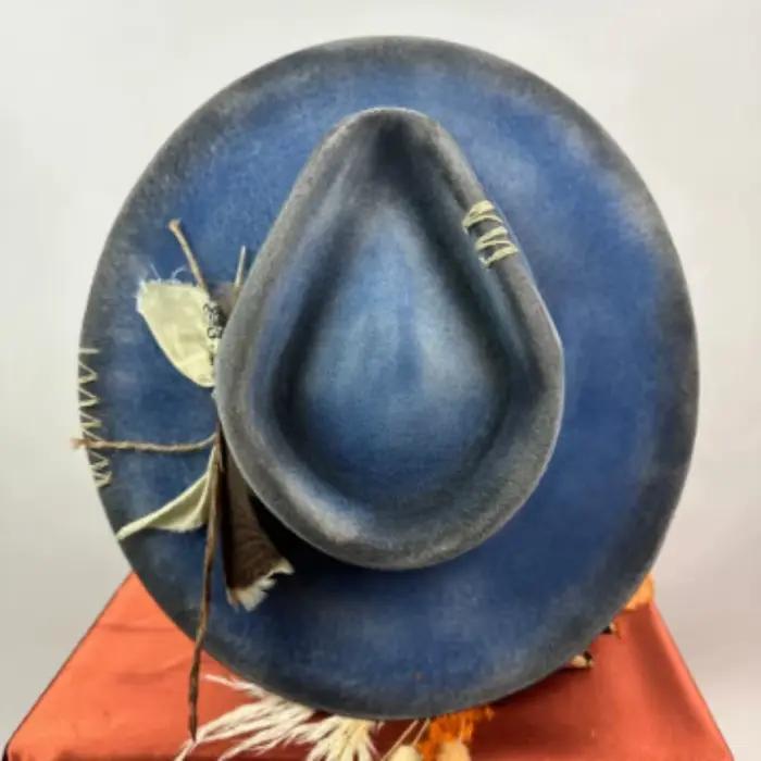 Chapeau haut-de-forme de Style ethnique avec ruban en détresse 100% laine Pure