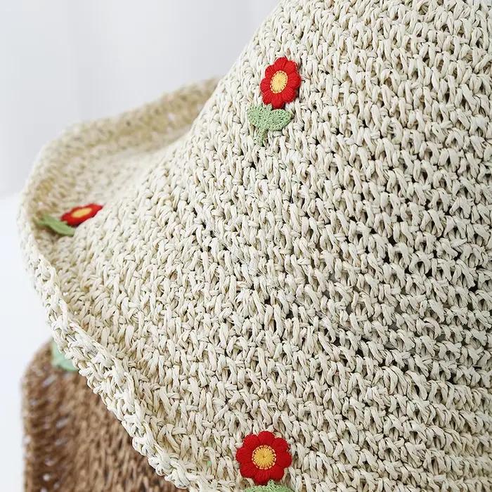 Chapeau seau en paille de Style coréen pour femmes