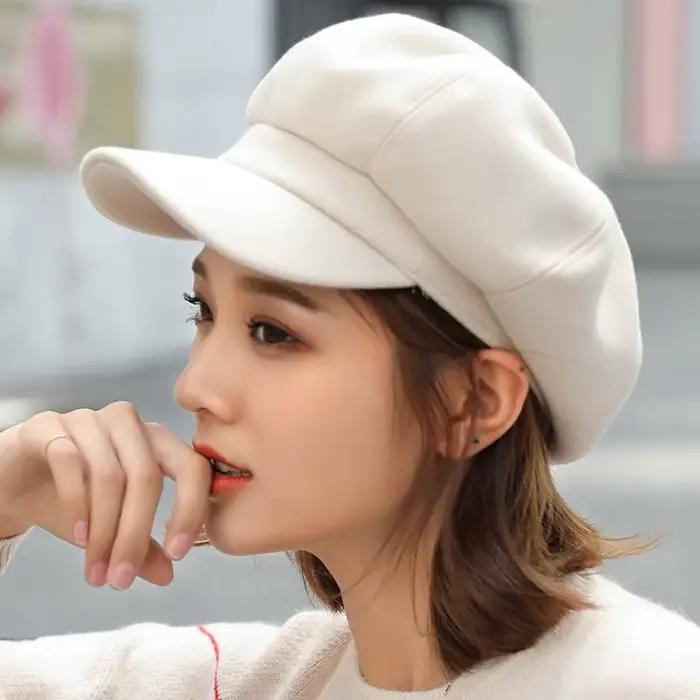 Béret chapeau automne hiver chapeaux pour femmes solide plaine casquette octogonale hommes dame décontracté laine