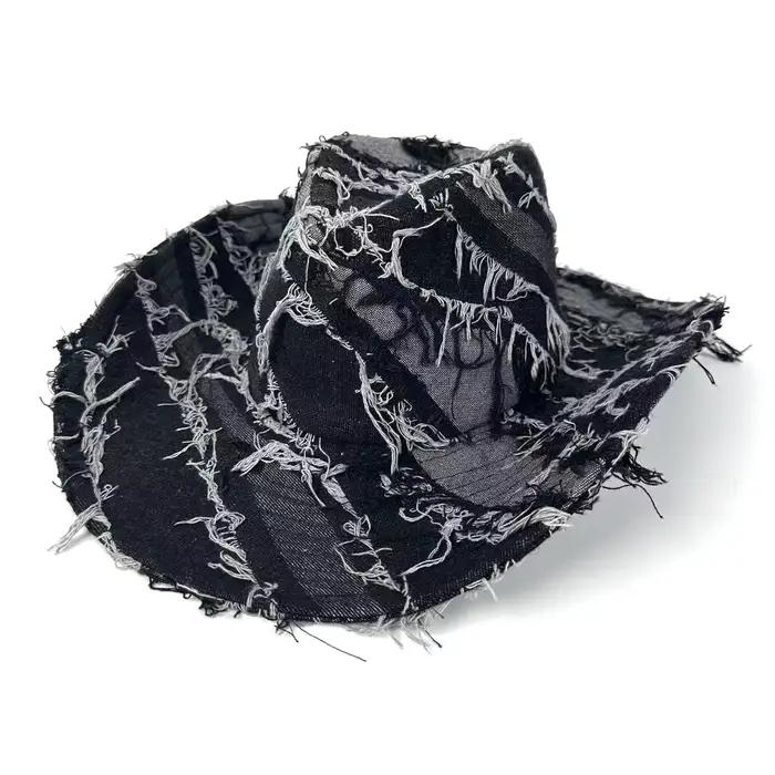 Chapeau de cow-girl vintage en denim vieilli pour femmes et hommes