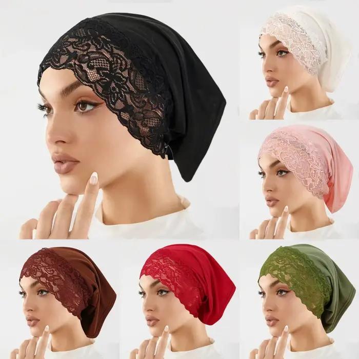 Chapeau foulard à bord en dentelle pour femmes