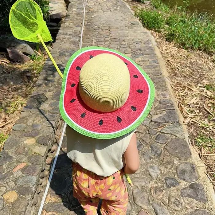 Chapeau de paille pastèque assorti pour parents et enfants