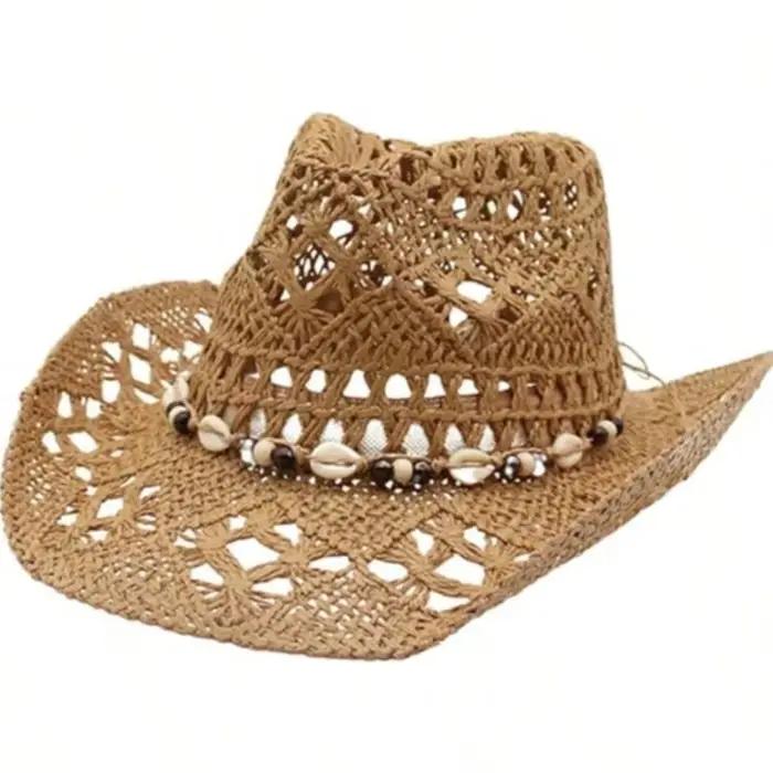 1 chapeau de soleil en paille ajouré style bohème
