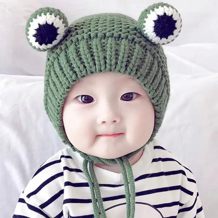 1 pièce hiver automne tricoté dessin animé grenouille chapeau Crochet bébé