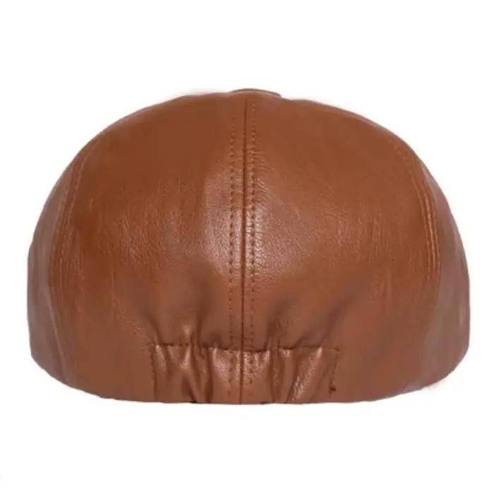 1 PC Retro Octagonal Chapeau en Cuir Autumn Men's Beret Elegant Fashion Cap Caps Pour Hommes Femmes