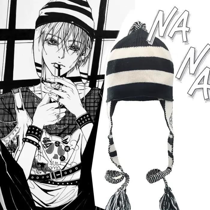 Chapeau NANA Anime Cosplay à Rayures et Pompon