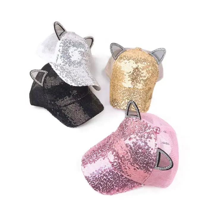 Parent-enfant mode paillettes oreilles bébé chapeau été maille enfants casquette de Baseball dessin animé casquettes de