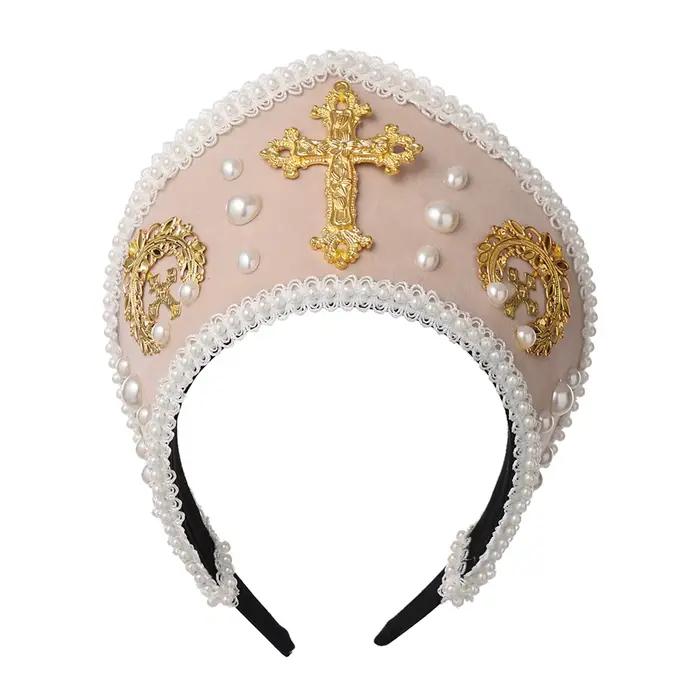 Tudor chapeau couronne bandeau fait à la main Style palais Lolita casque rétro magnifique croix cheveux ornement