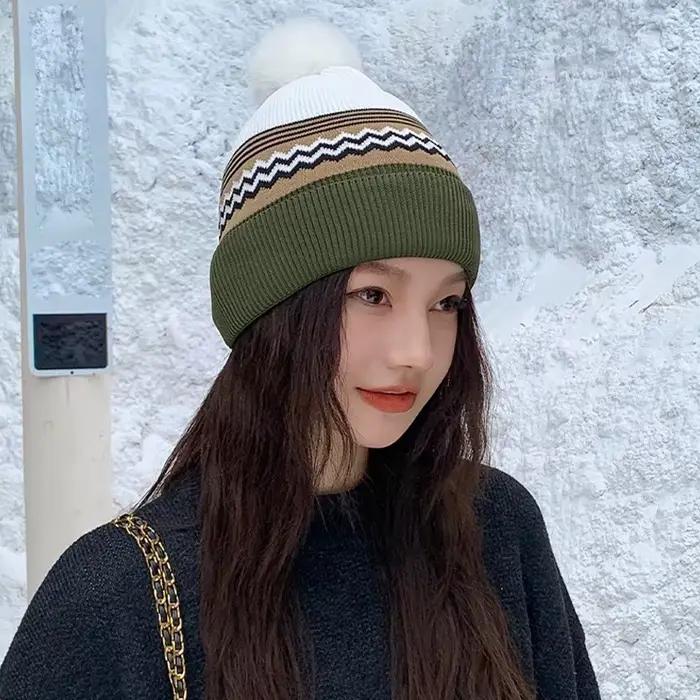 Nouveau Chapeau en laine tricoté pour femmes automne/hiver avec une grande circonférence de la tête un Style décontracté chaud et résistant au froid