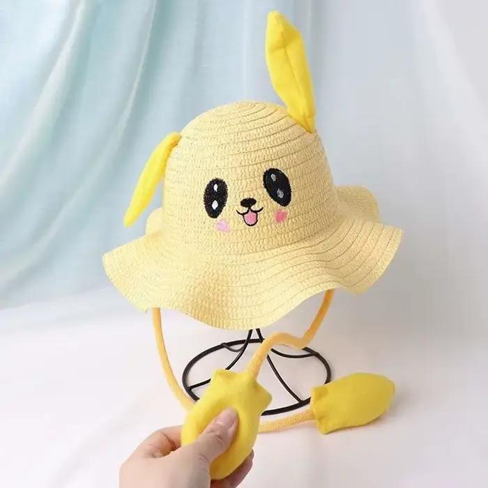Chapeau de paille de coton pour enfants, mignon et protecteur, parfait pour les activités en plein air et les journées ensoleillées, 1 à 3 ans