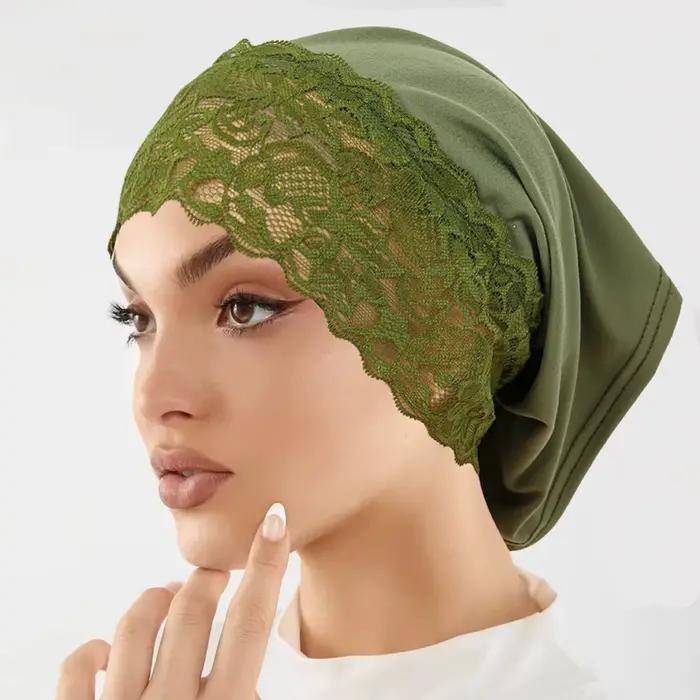 Chapeau foulard à bord en dentelle pour femmes
