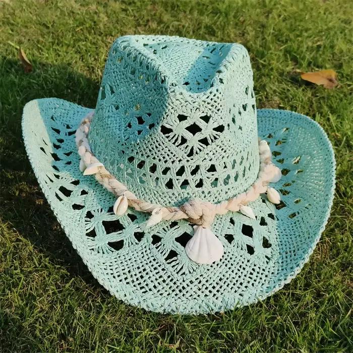 Chapeau de Cowboy en Paille pour Femme, Parasol de Plage, Jazz, à la Mode, Été