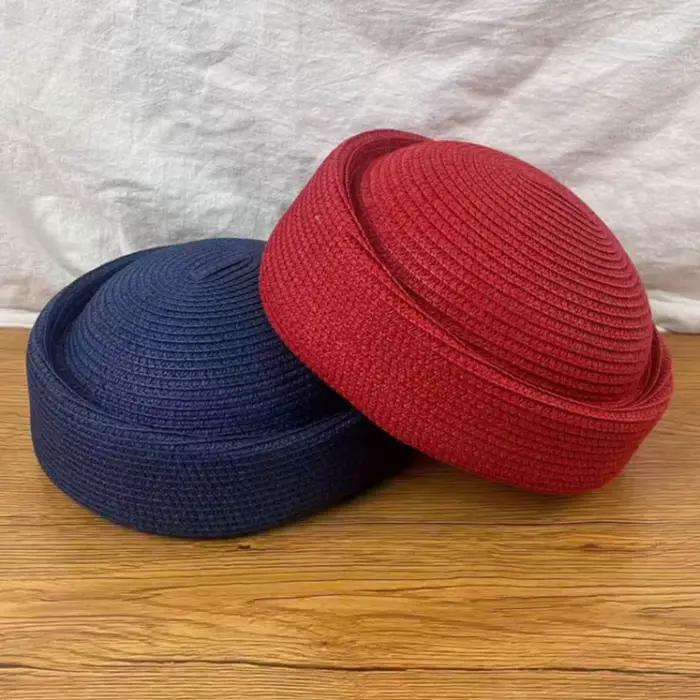 Nouveau chapeau d'été en paille, fait main, style mode, dôme, vintage, respirant, pour loisirs, chapeau de peintre, chapeau uniforme, chapeau de stewardesse, chapeau d'hôtesse de l'air