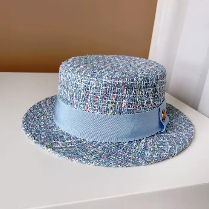 Chapeau haut-de-forme plat en Tweed français pour femmes