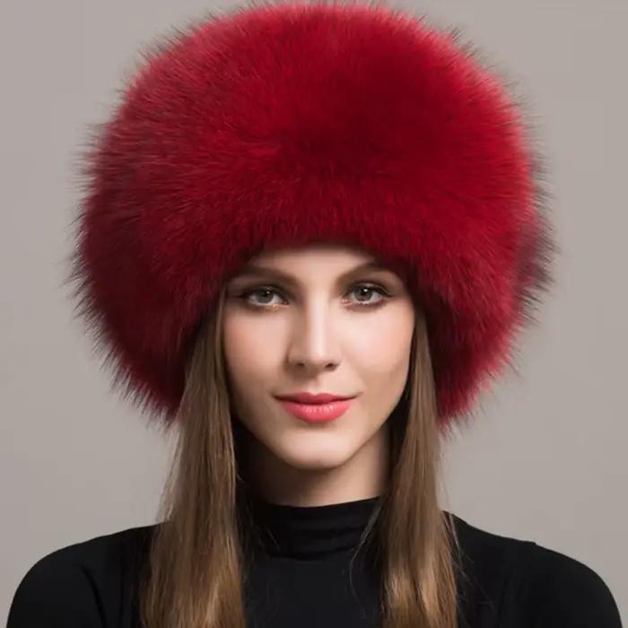 Offre spéciale 100% naturel fourrure de renard chapeau femmes casquette épaisse