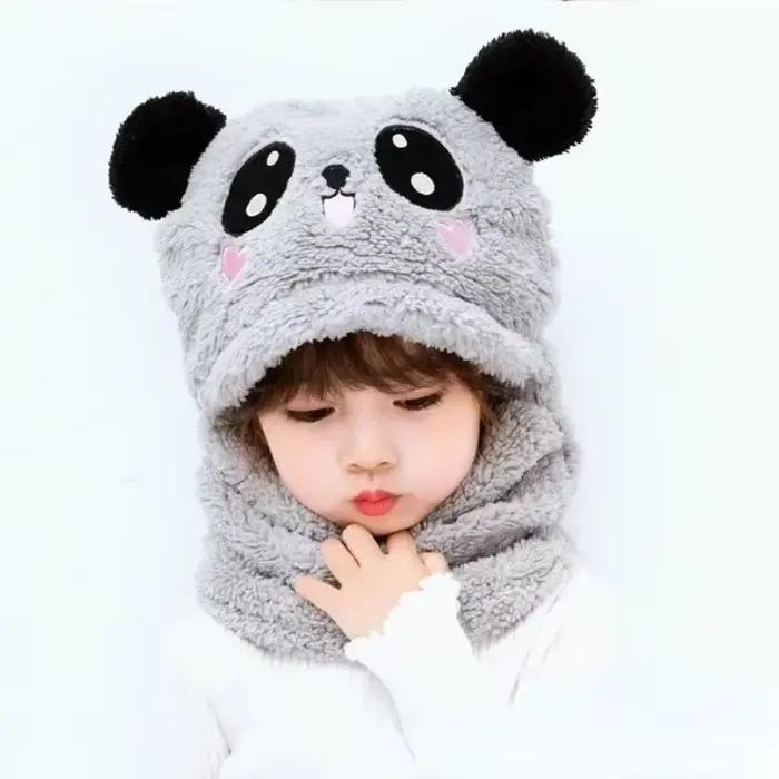 Chapeau de dessin animé mignon pour filles et garçons avec double couche de fourrure, sourire imprimé, pour enfant de 1 à 18 ans, hiver, ensemble bonnet et écharpe