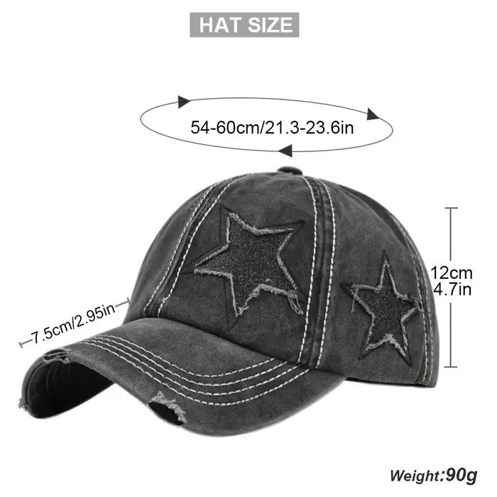 Casquette de baseball rétro Y2K en jean délavé avec étoiles et trous