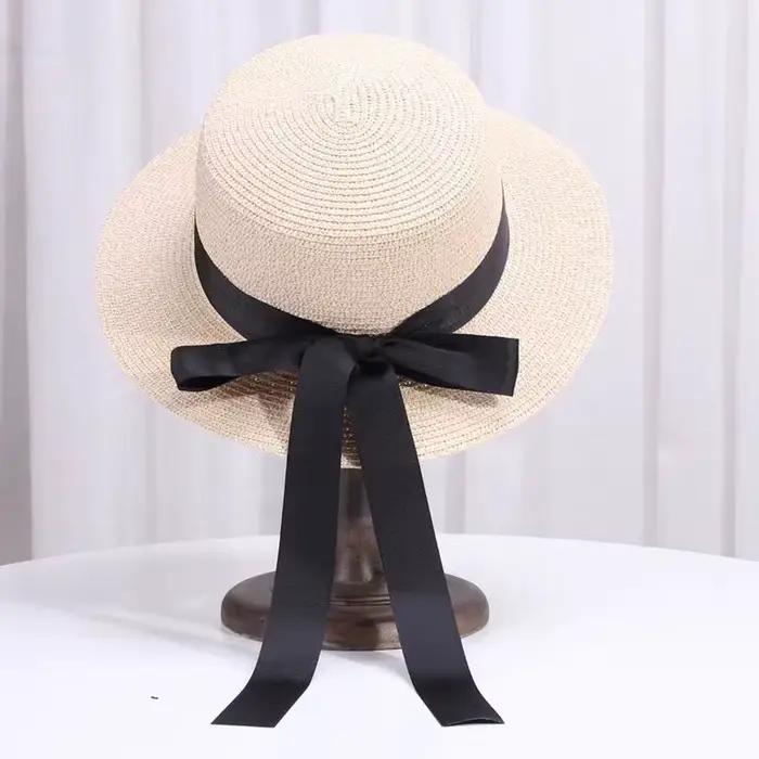 Printemps été classiques chapeau de paille femme plat haut seau chapeaux Chapeu doux arc Sombrero Mujer Fedora