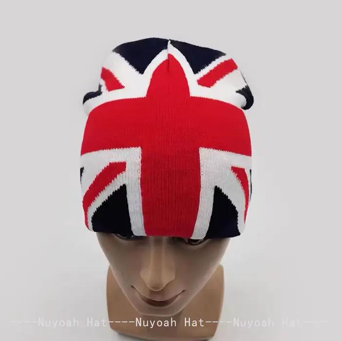 Nouveau chapeau tricoté Union Jack pour homme et femme style sport design géométrique acrylique hiver polyvalent en ville et en plein air
