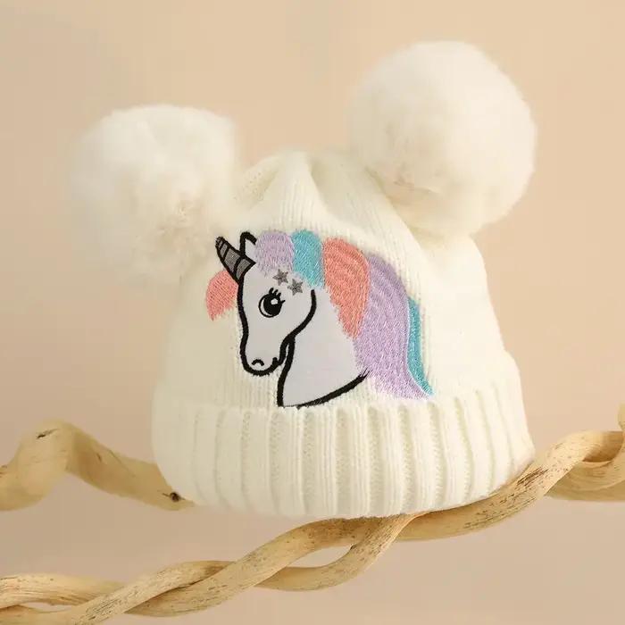 Nouveau cheval pompon boule chapeau pour enfants chaud hiver bébé