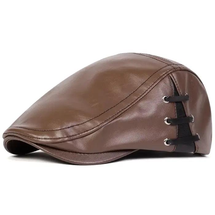 Casquettes de gavroche rétro en cuir PU de couleur unie pour hommes