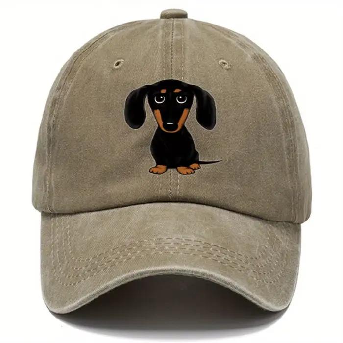 Casquette de baseball rétro lavée avec imprimé teckel