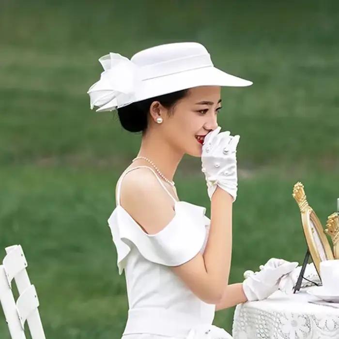 Chapeau haut de forme en Satin avec nœud papillon français pour femmes