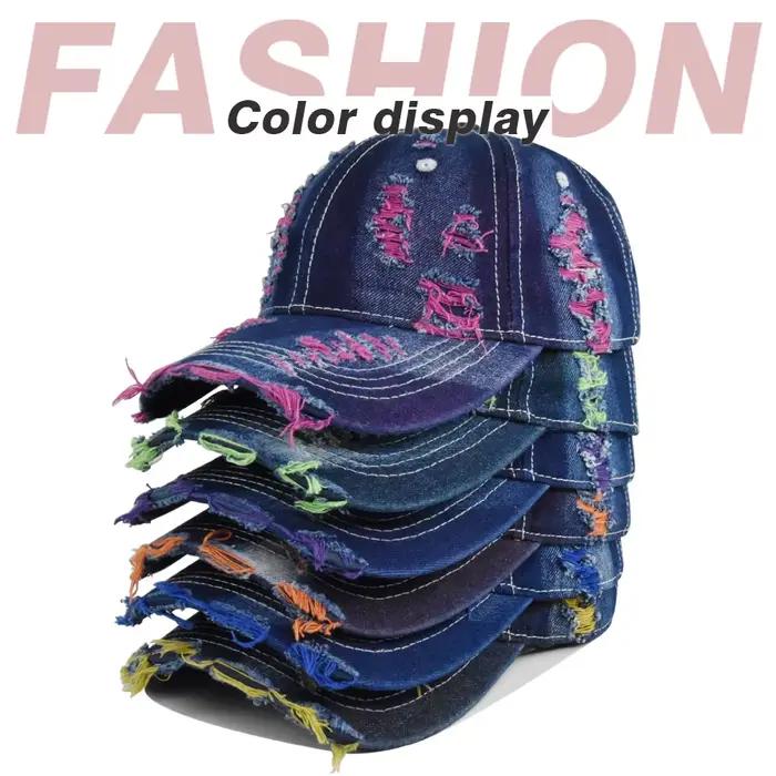 Chapeau de Baseball délavé en Denim rétro en détresse