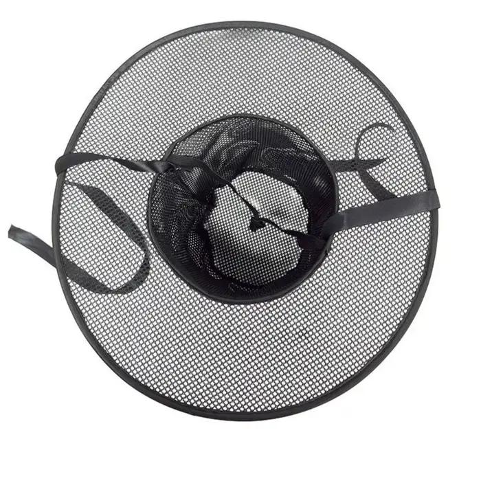 Chapeau coréen traditionnel léger en maille noire à large bord et dessus plat