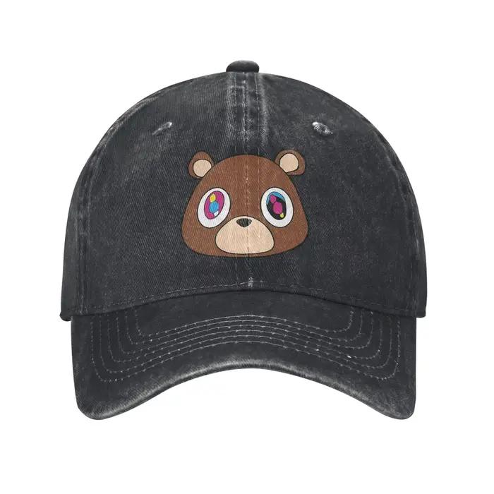 Casquette de baseball vintage en denim vieilli Cutie Bear Snapback pour homme et femme ajustement réglable style sport protection solaire occassions extérieures