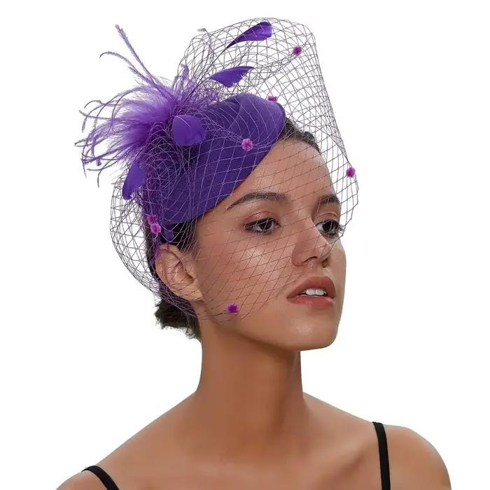 Nouveau élégant feutre Fascinator chapeau résille voile petite vague Point décor mariée Cocktail chapeaux mariage