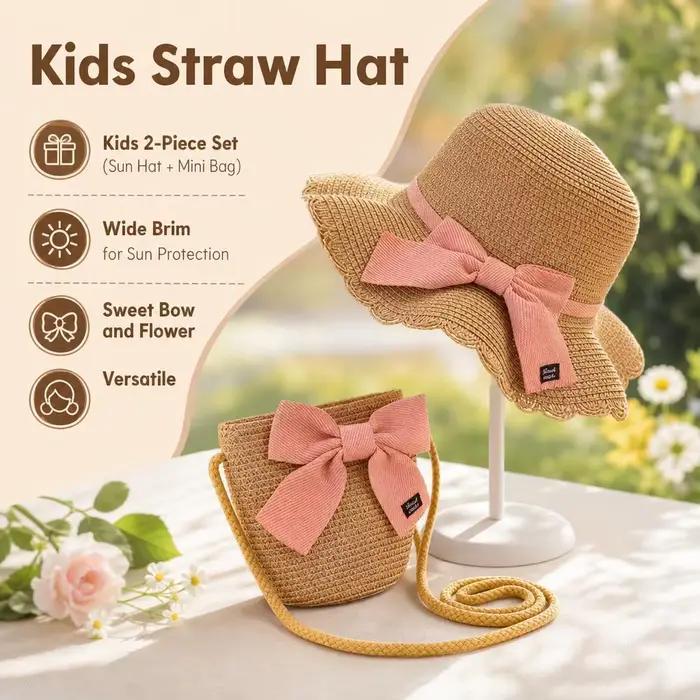 Ensemble chapeau de soleil en paille et sac bandoulière
