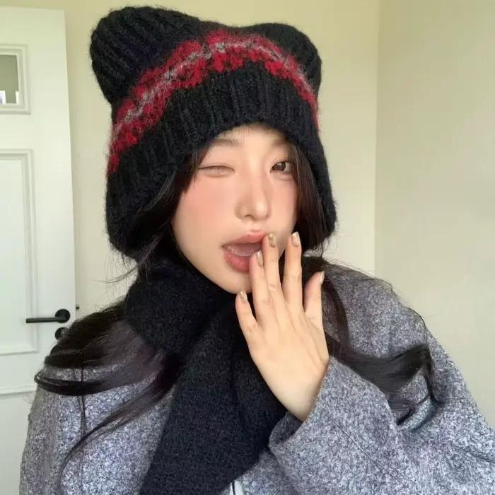 Chapeau tricoté en Jacquard de Style Fair Isle rétro
