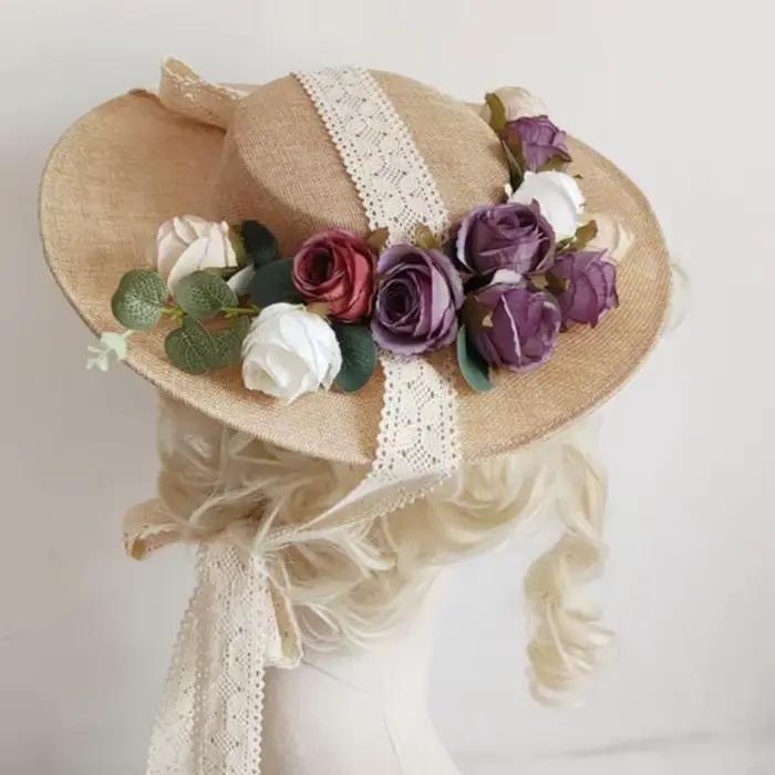 Chapeau de soleil léger avec décoration florale, idéal pour femmes, protection solaire, style rétro chic, adapté aux quatre saisons, occasions décontractées et formelles