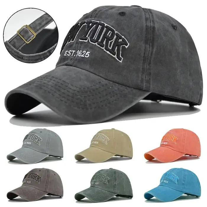 Casquette en coton délavé brodé de New York pour hommes et femmes