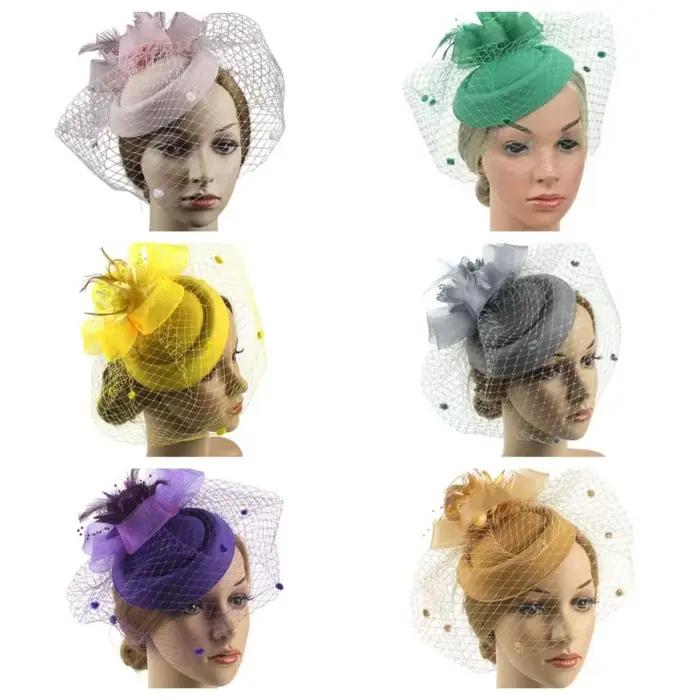 Coiffure de mariée maille Fascinator chapeau Sinamay plumes fleur