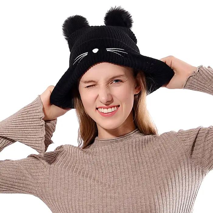 Mignon chat oreille femmes bonnet chapeau chaud hiver chapeaux pour les femmes