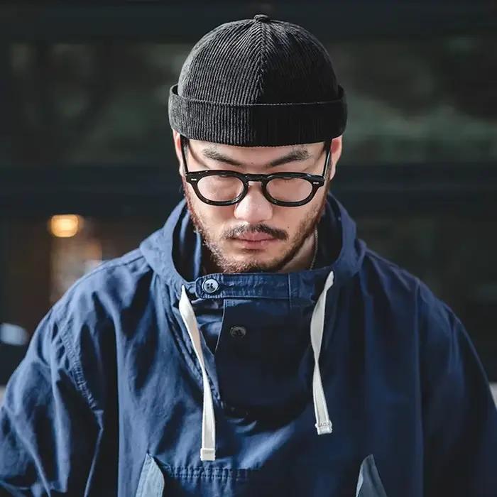 Maden hommes rétro réglable velours côtelé marin casquette solide sans bride Skullcap unisexe décontracté