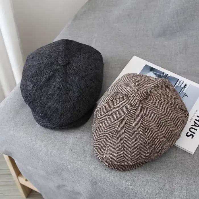 Chapeau octogonal rétro pour homme en polyester, style sport, adapté aux extérieurs, pour hommes de 25 à 59 ans, tendance artistique et vintage, pour automne et hiver