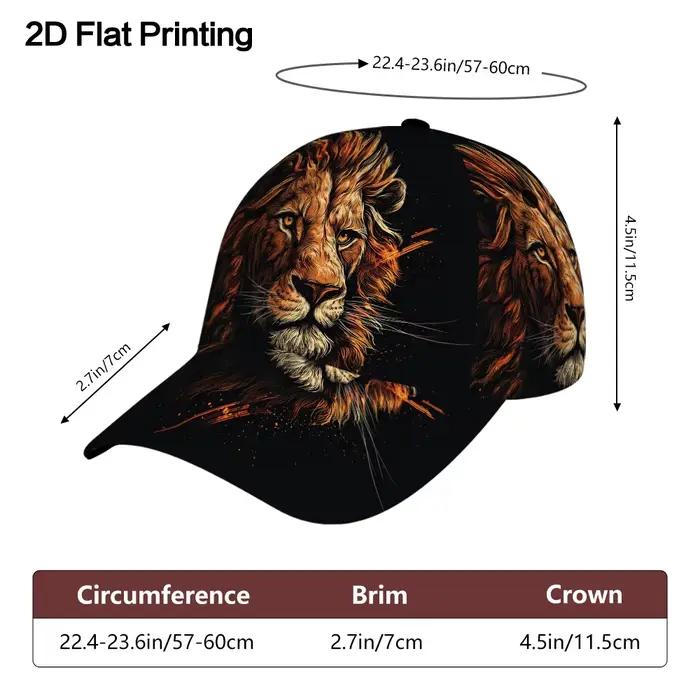 Casquette de baseball légère et réglable à motif de portrait de lion imprimé
