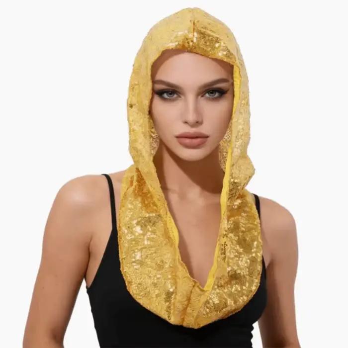 Turban scintillant en polyester avec paillettes pour femmes, turban à capuche, foulard décontracté pour toutes les occasions et toutes les saisons
