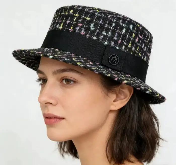 Chapeau haut-de-forme plat en Tweed français pour femmes