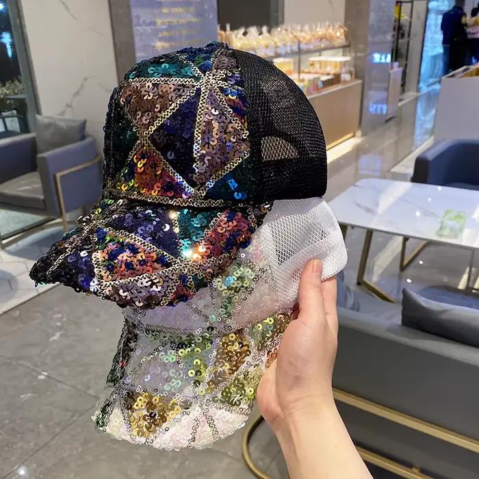 Casquette de baseball en maille respirante à paillettes colorées pour hommes et femmes de voyage