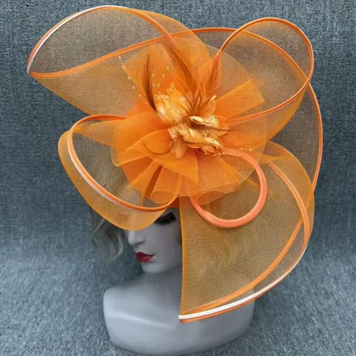 Fascinator Grande Taille Fait Main Femme Plumes Voile Fleurs Accessoire Mariage Occasion Spéciale Plume Polyester