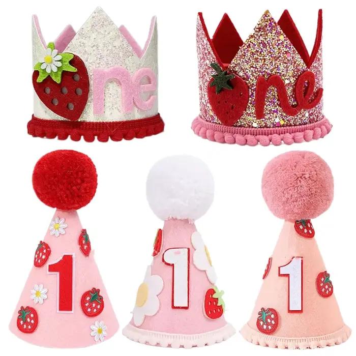 Chapeau de 1er anniversaire fraise mini bandeau numérique pour filles casquette d'anniversaire pour adultes chapeaux de décoration de fête prénatale occassions spéciales événements festifs