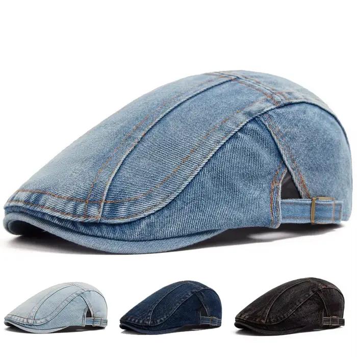 Béret femme mode Denim Vintage casquette gavroche pour hommes été solide lavé casquettes plates décontracté
