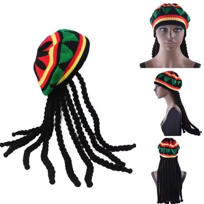 Nouveau bonnet tricoté unisexe tressé style jamaïcain Rasta