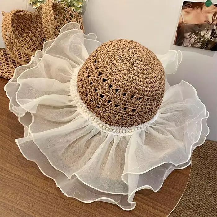 Chapeau de plage tressé en polyester kaki